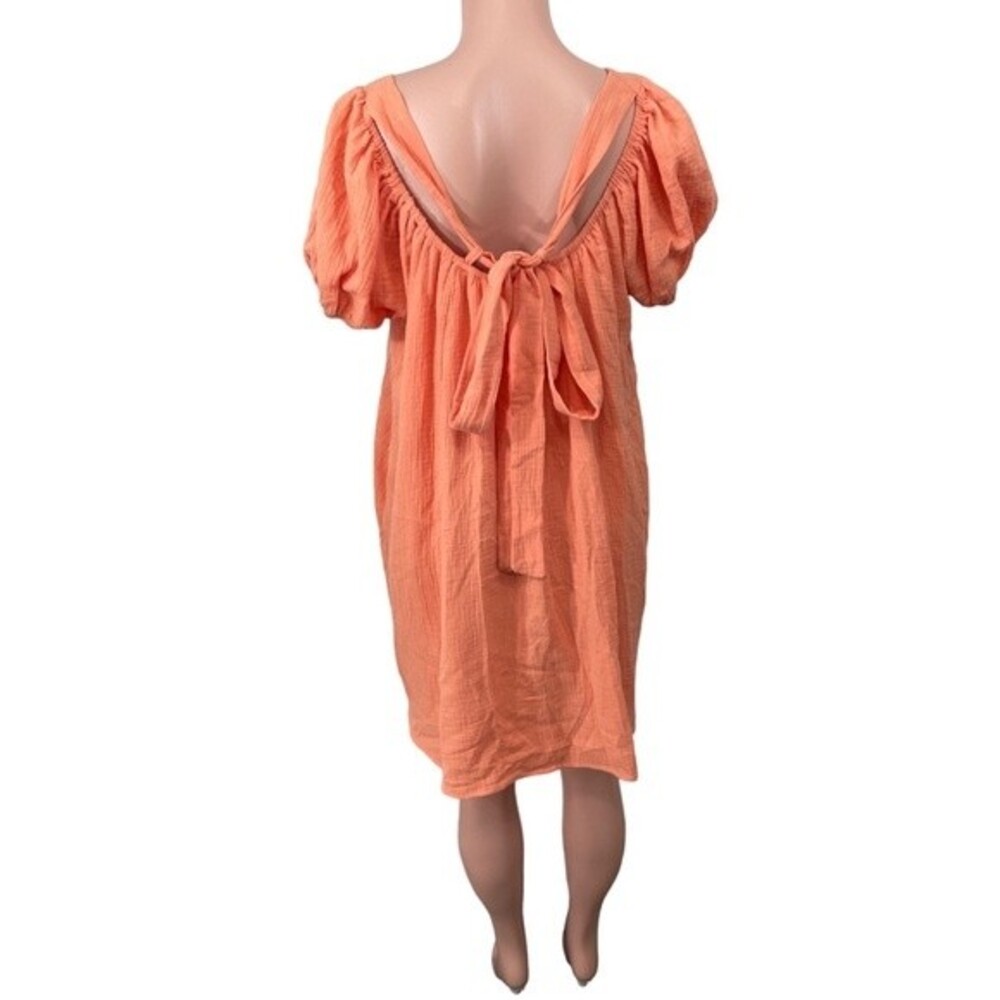NWT Davi & Dani Balloon Tie Elbow Sleeve Gauze Dress Lined‎ Size SMALL Coral